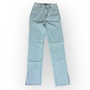 Light Blue Split Hem Straight Leg Jeans Side Slit US 0 NWT PrettyLittleThing